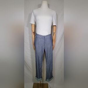Handmade Women's Blue Pant/capri With Plaid Pockets and Hem, Size 6